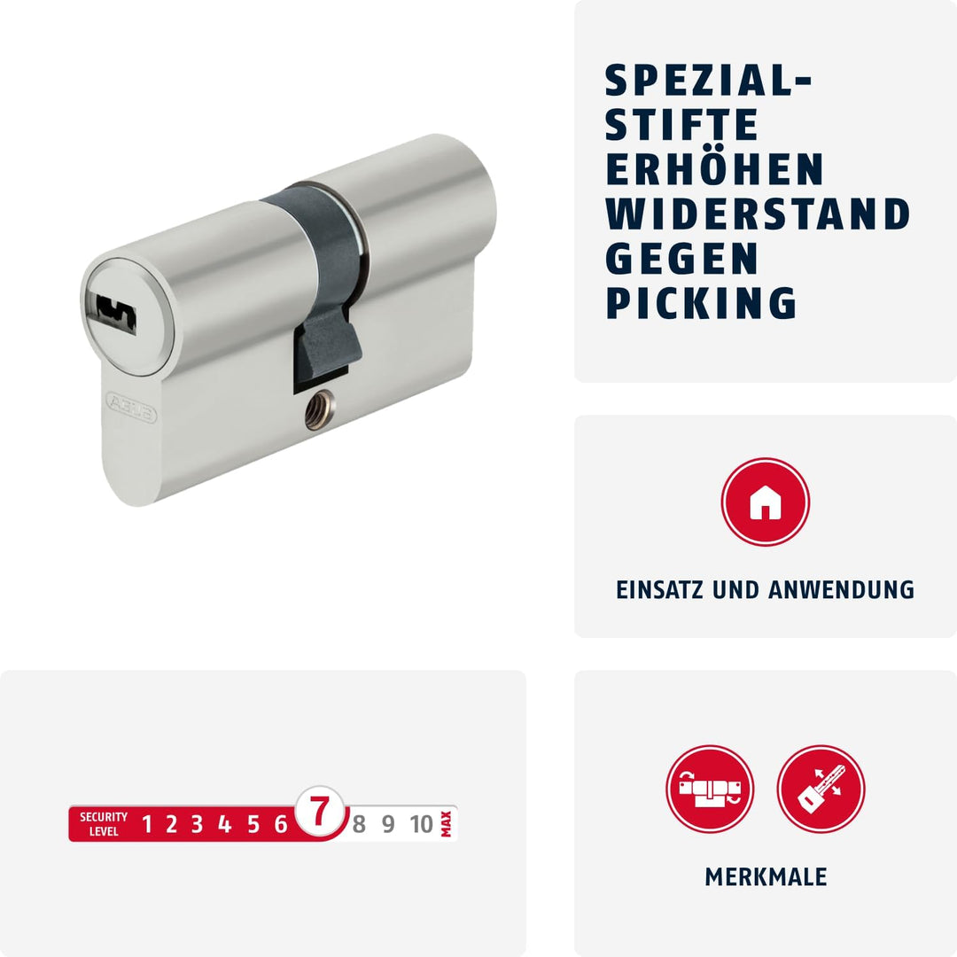 ABUS Profilzylinder D6XNP 35/55 inklusive 5 Schlüssel, 49469 Nickel Perle 35/55, Nickel Perle 35/55
