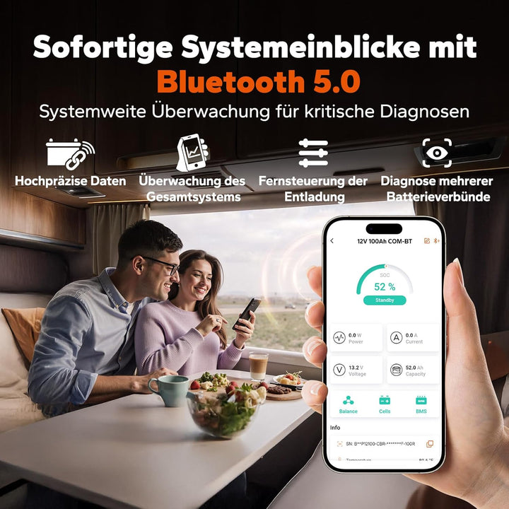 LiTime LiFePO4 12V 100Ah Lithium Batterie Bluetooth mit Victron System, CAN/RS485 Kommunikation, 100