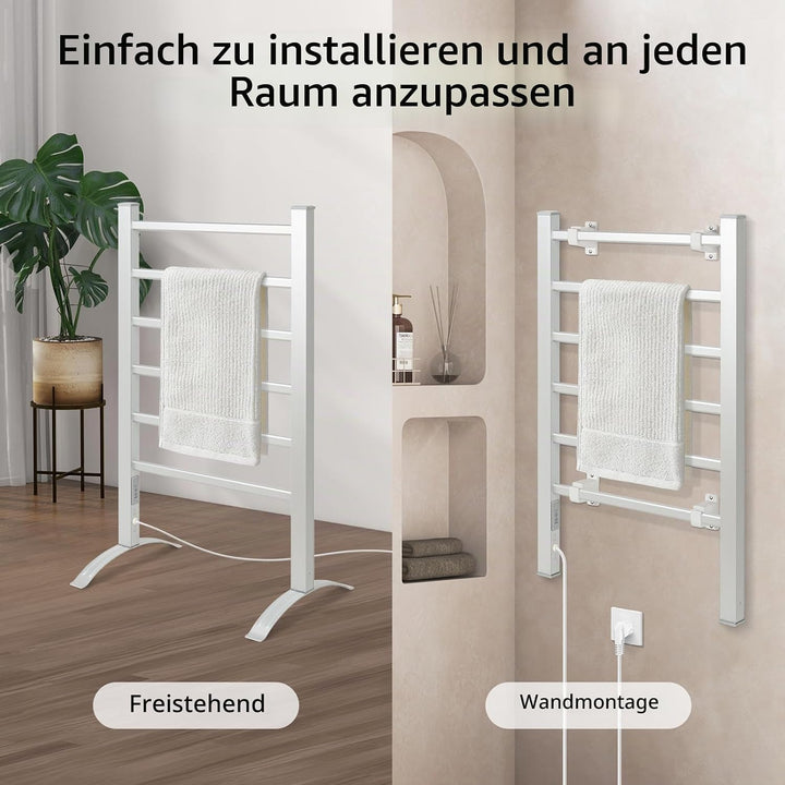 Todeco Handtuchheizkörper Elektrisch ohne Boren, 100W Badheizkörper mit Timer, Handtuchtrockner Elek