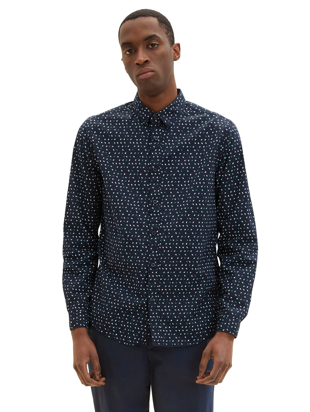 TOM TAILOR Herren Hemd mit Muster L 31275 - Navy Geometric Design, L 31275 - Navy Geometric Design