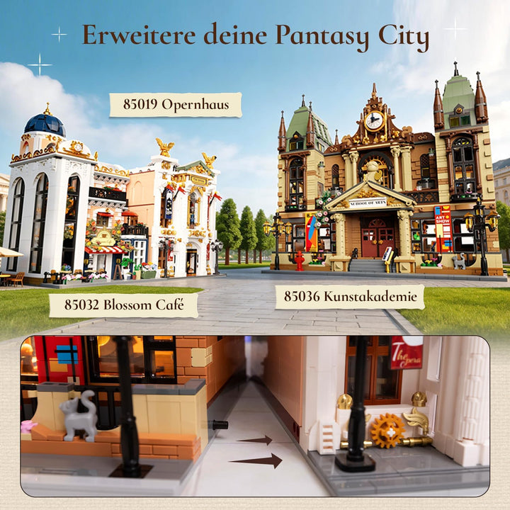 PANTASY Kunstakademie Klemmbaustein Set, Europäisches Architekturmodell mit Dreistöckigem Innenraum,