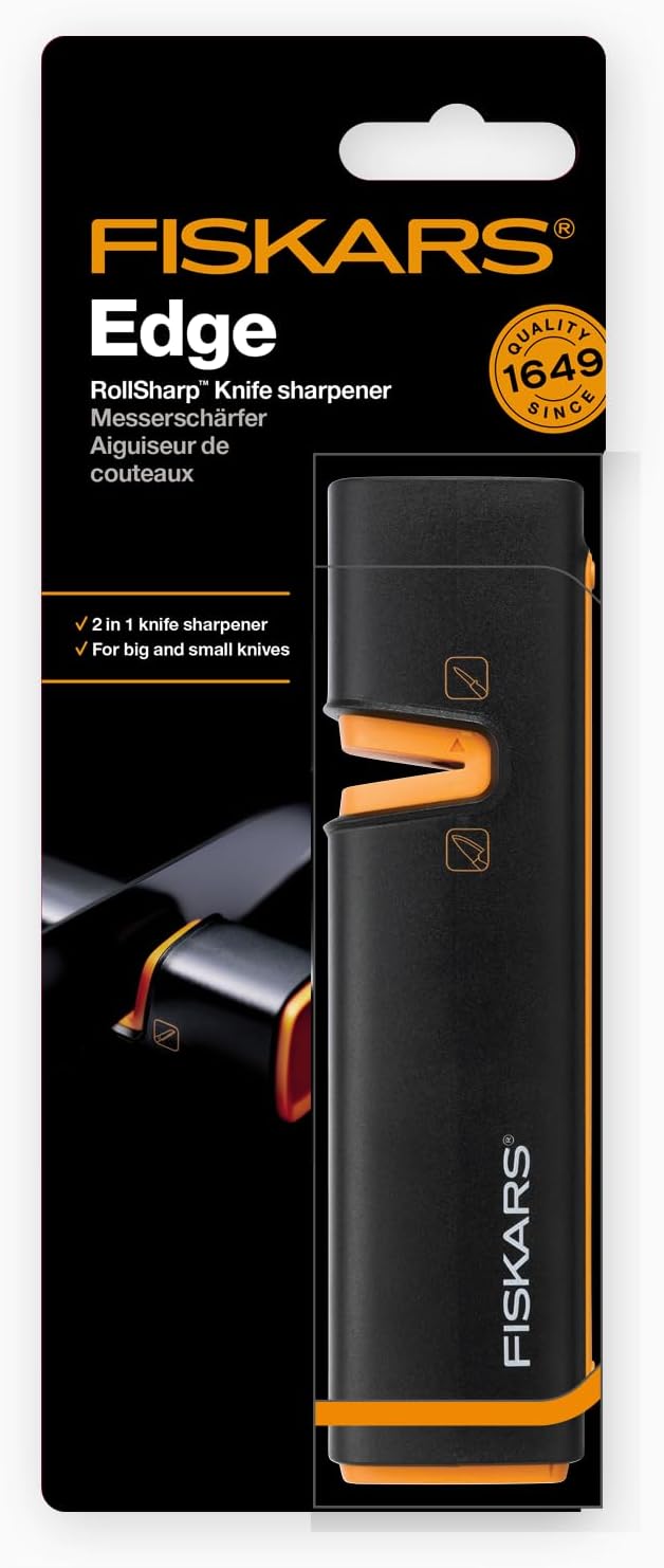Fiskars Messerschärfer für scharfe Messerklingen aus Stahl, Keramikschleifstein, Edge, Roll-Sharp, S