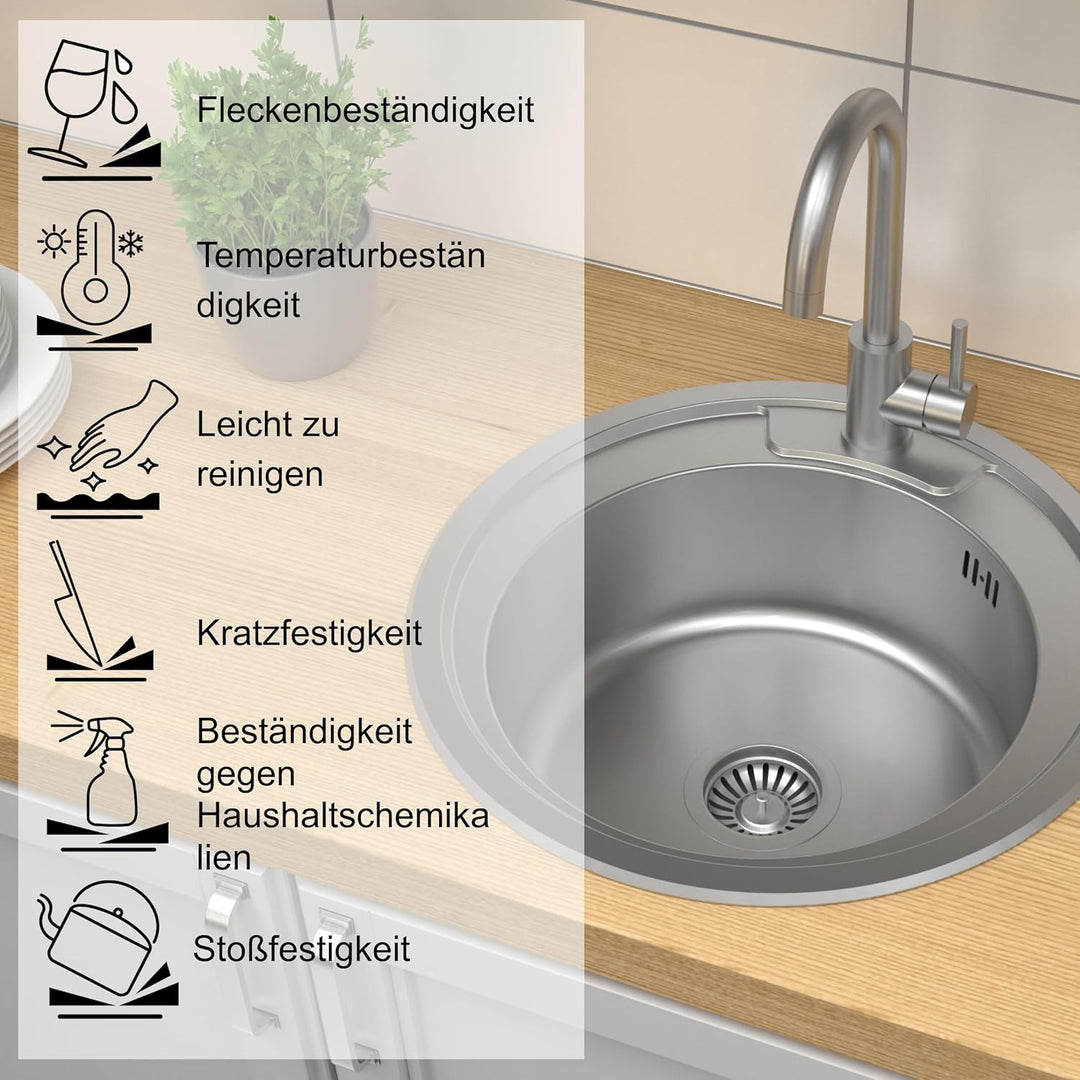 QUADRON Moderne Einbeckenspüle Spüle Edelstahl | Grösse 40 cm Farbe: Satin | HUGO Einzelbecken | Küc