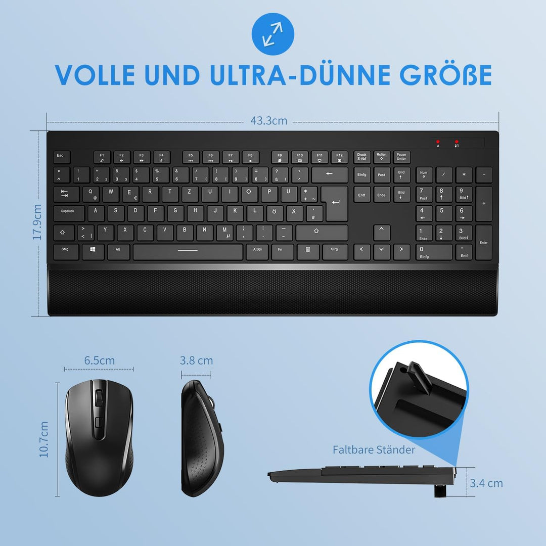 Kabelloses Tastatur-Maus-Set Combo 2,4 GHz Tastatur und kabellose Maus Für PC, Laptop, Ergonomische