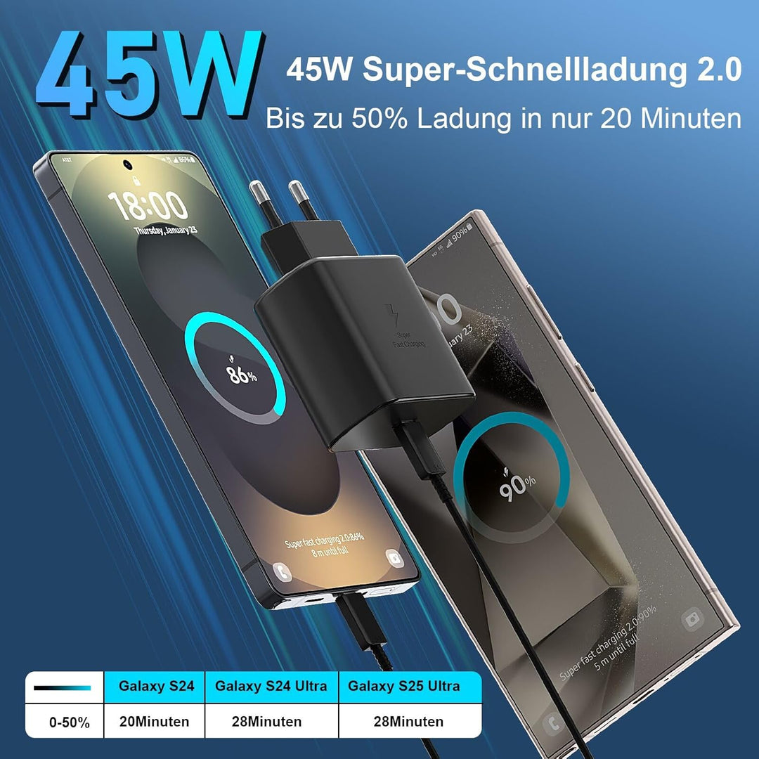 USB C Ladegerät 45W Schnellladegerät mit USBC Kabel Super Schnellladen Ladekabel Typ-C Netzteil mit