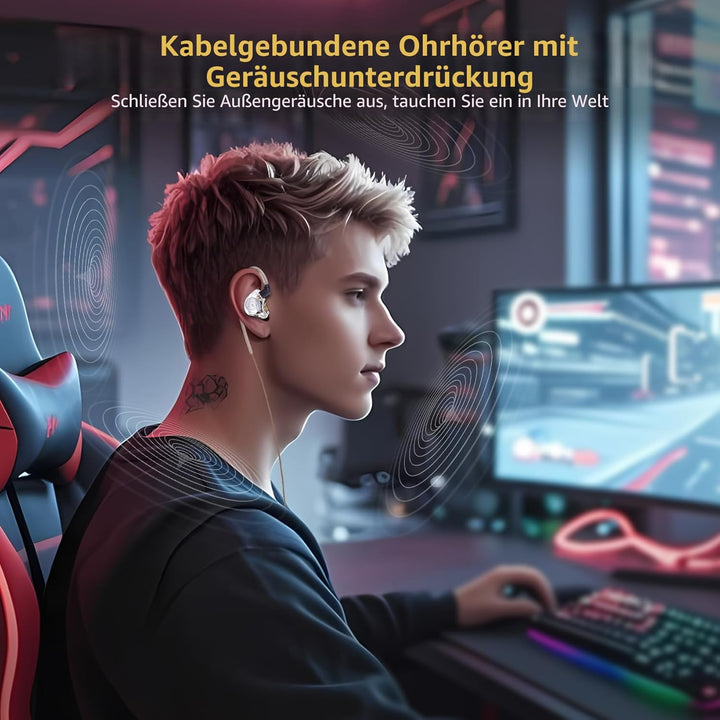 CCZ MC02 In Ear Monitor, In Ear Gaming Kopfhörer 10-mm-Dual-Magnet DD PET-Membran, IEM Kraftvoller B