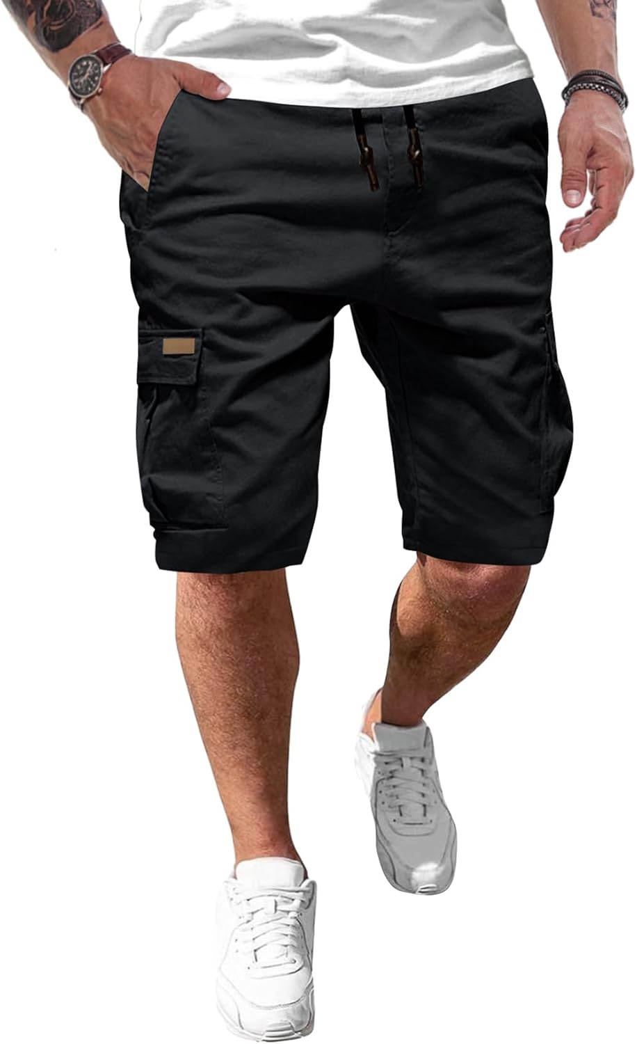JMIERR Kurze Hosen Herren Baumwolle Cargo Shorts Herren Sommer Freizeithose mit Taschen S A Schwarz,
