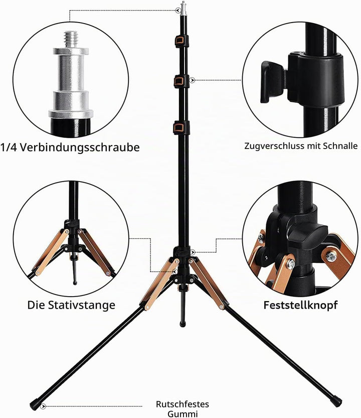 FOSOTO Lampenstativ 192cm faltbar Lichtständer Lichtstativ aus Aluminium Kompaktes Leichtes Lichtsta