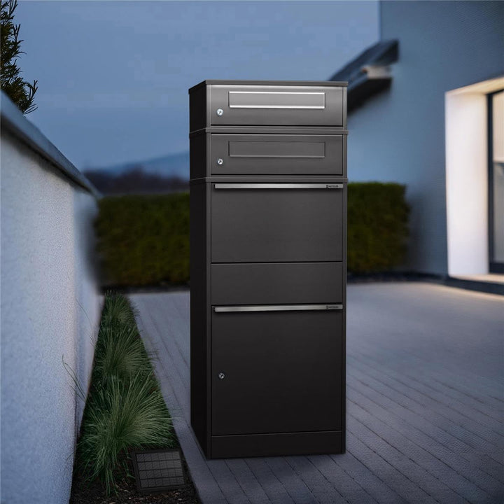 Metzler Paketbox mit LED-Solarbeleuchtung und 2 abschliessbaren Briefkästen in Eisenglimmer ohne Gra
