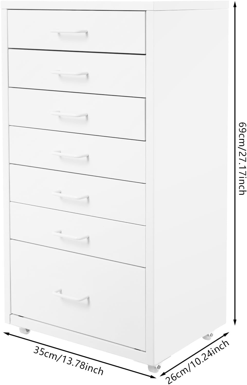 Mobiler Aktenschrank, Rollcontainer mit 7 Schubladen Metall-Nachttisch Schubladenschrank Rollschrank