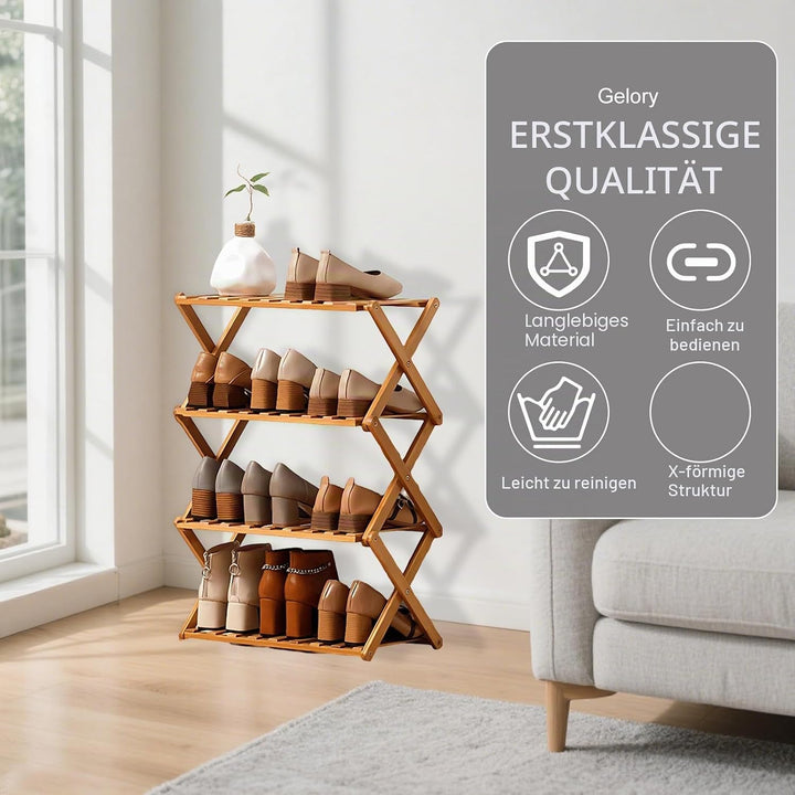 Zusammenklappbares Schuhregal aus Bambus, tragbares Schuhregal aus Holz, ohne Installation, kleines