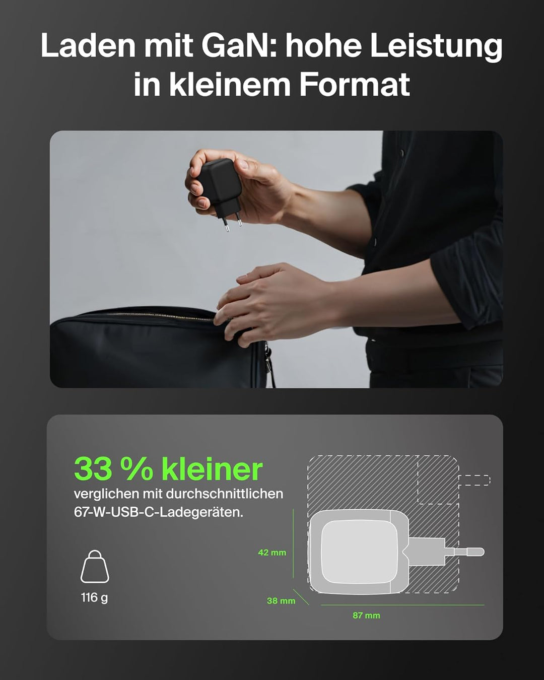 Belkin SmartProtect 2-Port USB C Ladegerät, 67W, GaN-Ladegerät, 2X USB-C, Schnellladen für Geräte wi