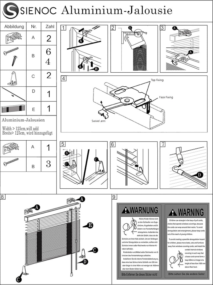 S SIENOC Aluminium Venetian Blind Alu Jalousie Alujalousie Schalusie Jalousette Fenster Rollo Montag