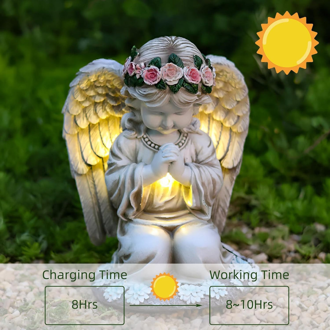 Solar Engel Gartenfiguren, Grablichter, LED Fairy Engel Figur, Gebetsengel Solarleuchte 6~12Stunden,