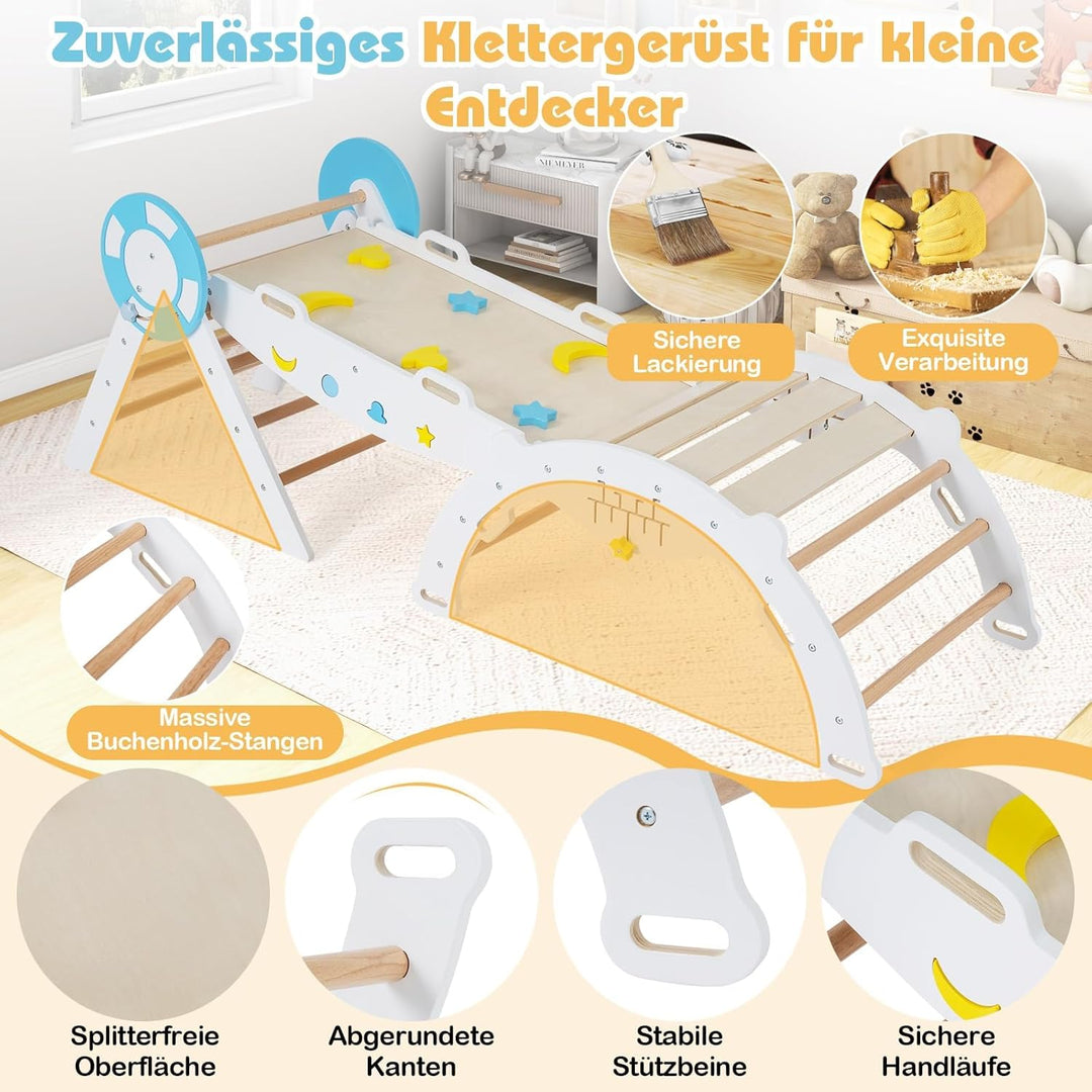 FANTASK 7 in 1 Klettergerüst Indoor, Kletterdreieck 3er Set mit Rutsche, Kletterbogen, inkl. doppels