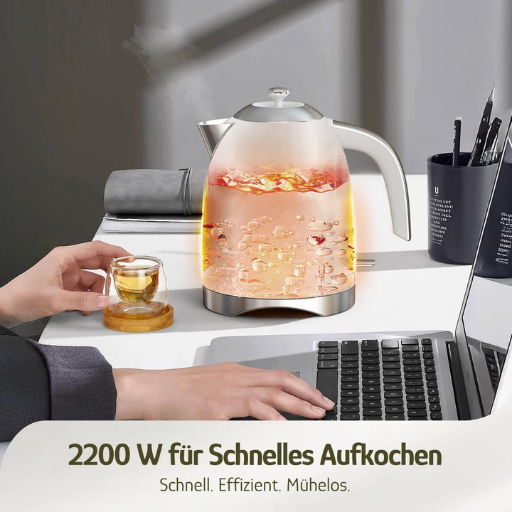Hazel Quinn Schneller Elektrischer Wasserkocher mit 2200 Watt, 304 Edelstahl, Schnellkochfunktion, A