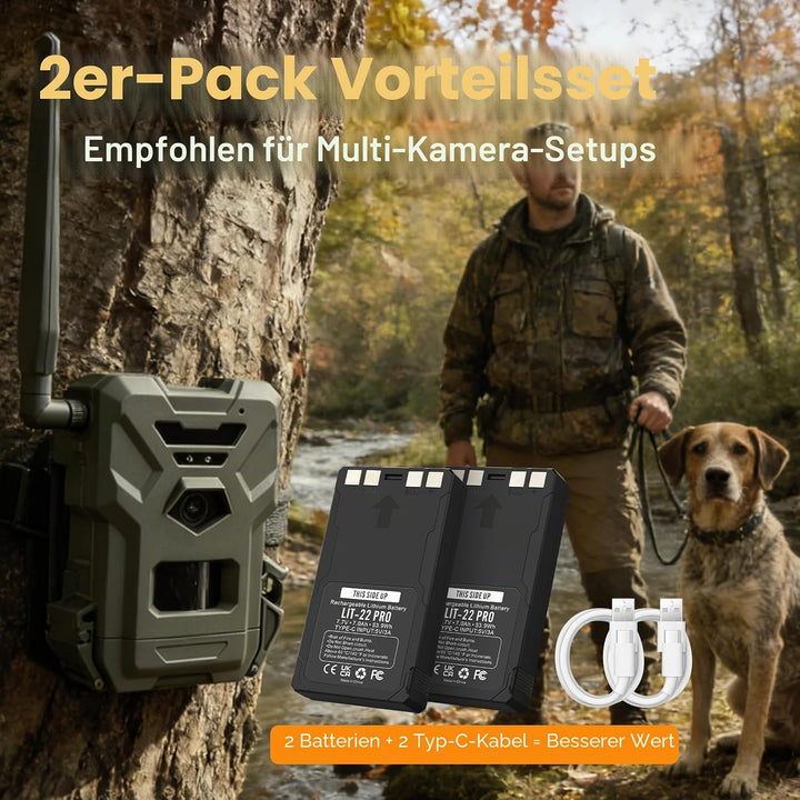 2er Pack ANTIEE LIT-22 Pro Wiederaufladbare Batterien - Ersatzakku für SPYPOINT Trail-Kamera Flex-M/