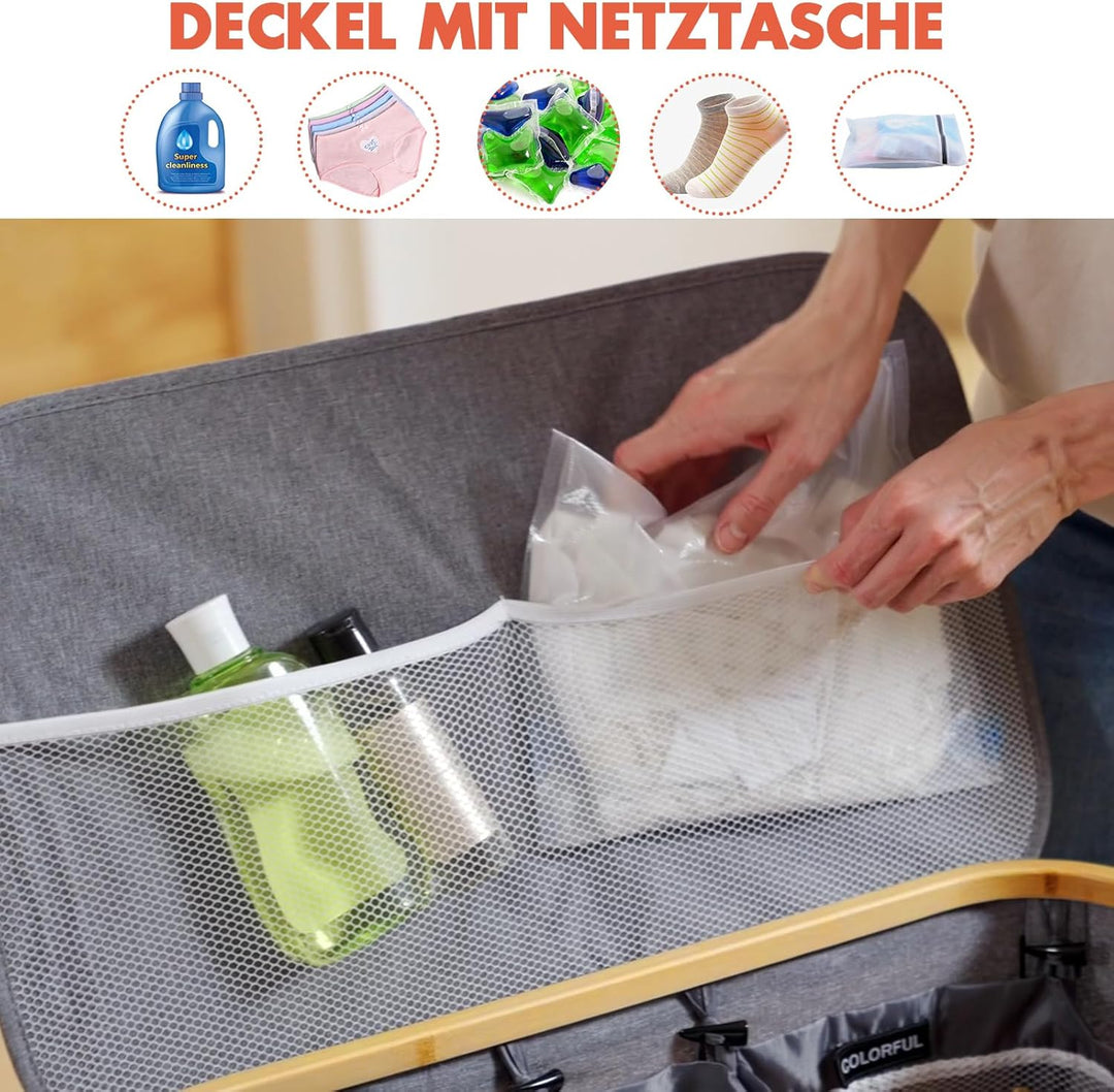 SOUTHGATE 145L Wäschekorb 3 Fächer mit Deckel, Faltbare Wäschesammler mit herausnehmbaren Wäschesack