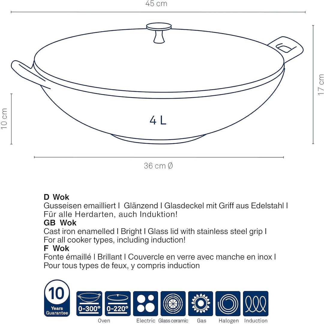 Kela Wok Calido Gusseisen rot 10cm 36cmØ 4l, 36 cm, Rot