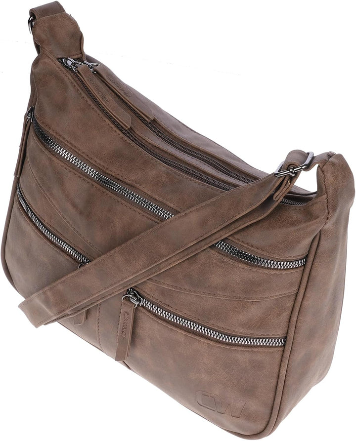 Christian Wippermann Damen Tasche Schultertasche Umhängetasche Crossover Bag Leder Optik Handtasche