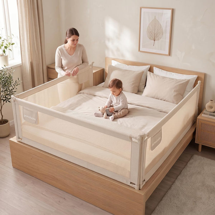 Primabobo Bettgitter 140 cm Beige – Rausfallschutz Kinderbett, Sicheres Bettgitter Kinder, Einfache
