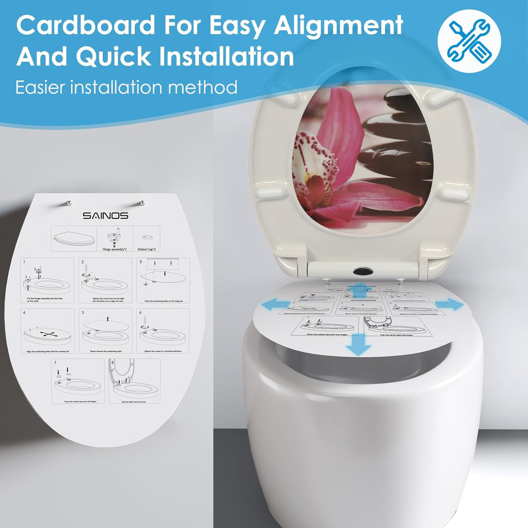 Duroplast-Toilettensitz, O-förmiger Toilettendeckel mit Soft-Close-Mechanismus, Edelstahlscharnier,