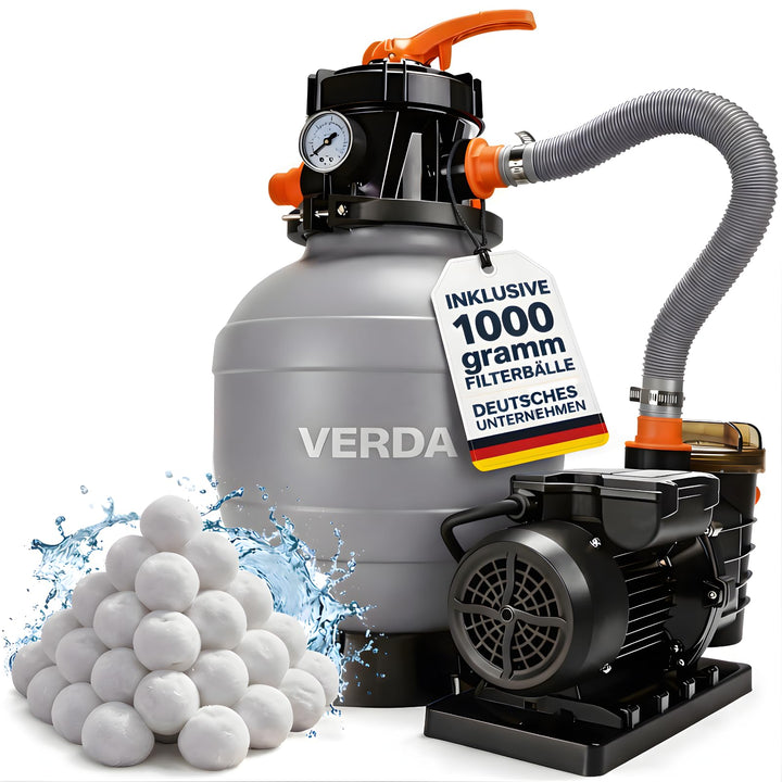 Verda Sandfilteranlage Pumpe 13200 l/h 550W Pool Filterpumpe 1000g inkl. Filterbällen 12m Förderhöhe