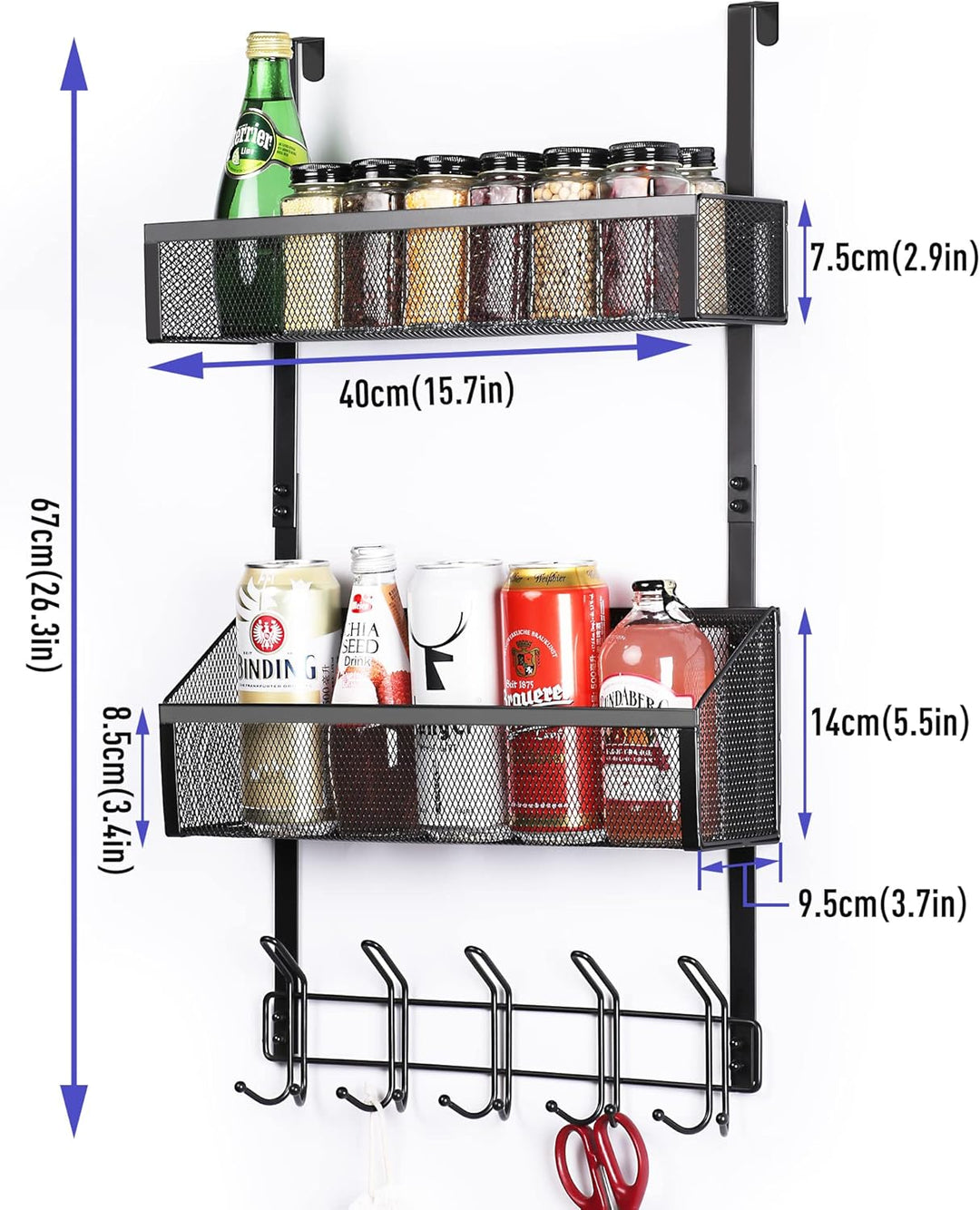 ENONCI Türhaken Zum Einhängen 15 Kleiderbügel Hakens mit 2 Mesh Korb über Tür Lagerung Rack, Kleider