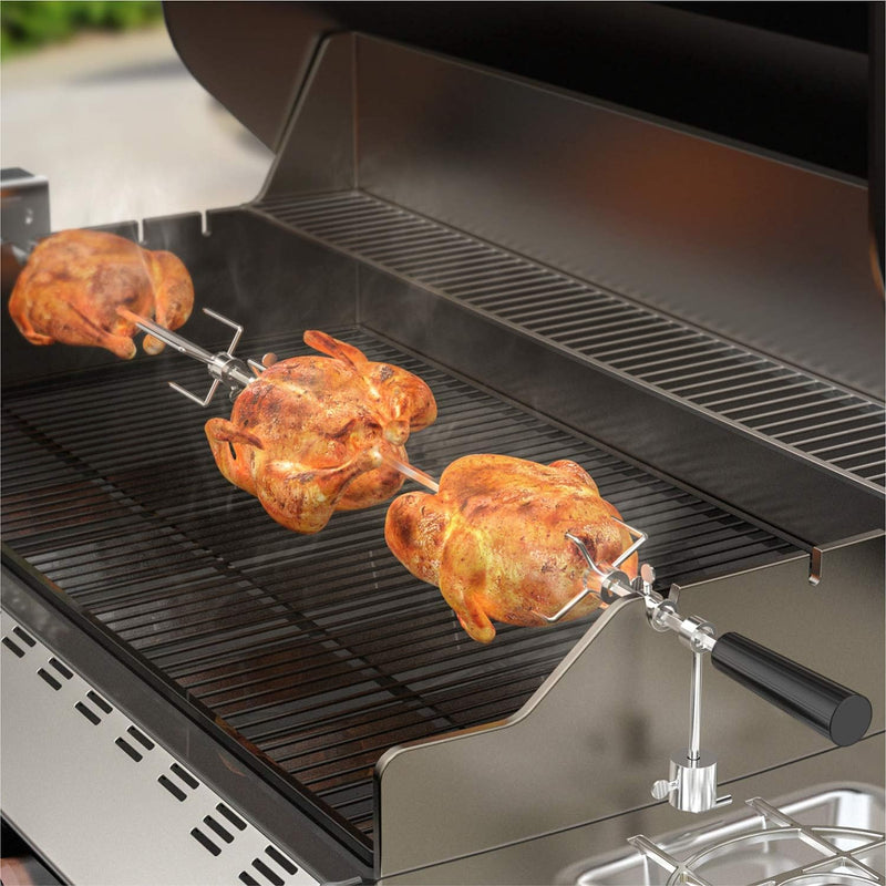 Onlyfire BRK-6032 Universal Verchromter Grillspiess Set, 100 cm Rotisserie Drehspiess, 4X Fleischnad