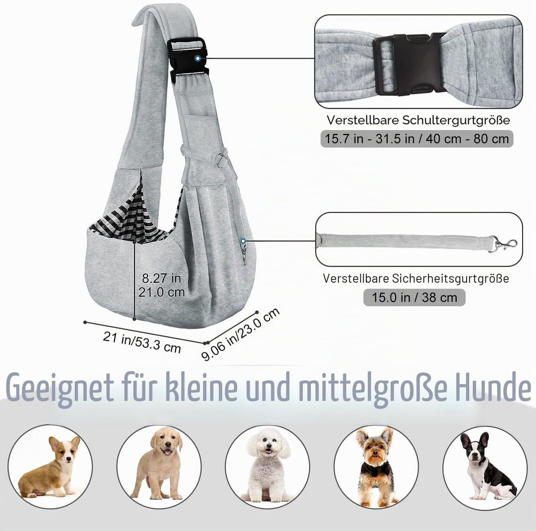 PetLoft Tragetuch Hund, Reversibel Kleine Hundetrage, Einstellbar Pet Tragetuch, Freisprecheinrichtu