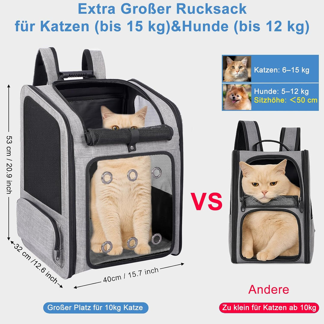 Katzenrucksack Grosse Katzen bis zu 15kg, Hunderucksack bis zu 12kg, Katzen Rucksack Gross für Katze