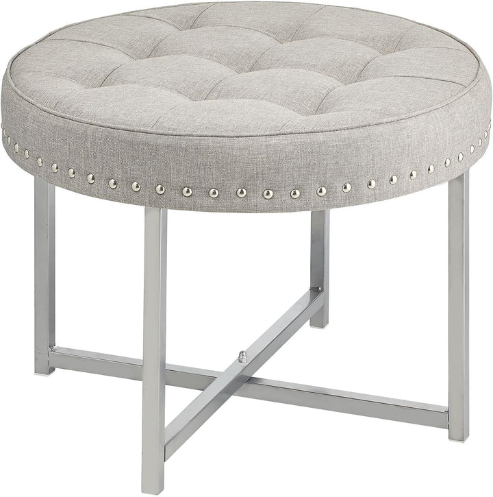 mDesign Sitzhocker – runder Polsterhocker aus Metall und Polyester mit moderner Nietenverzierung – g