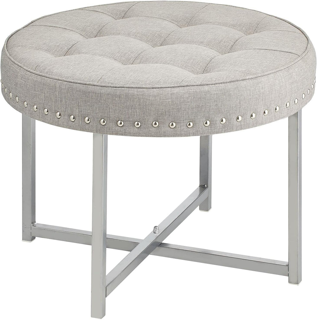 mDesign Sitzhocker – runder Polsterhocker aus Metall und Polyester mit moderner Nietenverzierung – g