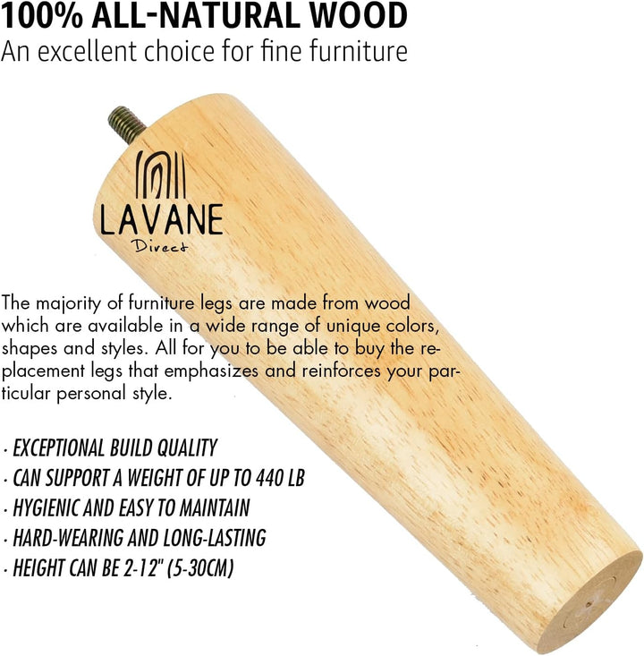 8 Zoll / 20cm Holz Tischbeine, La Vane 4 Stück Massivholz Konisch Ersatz Möbelfüsse Möbelbeine mit v