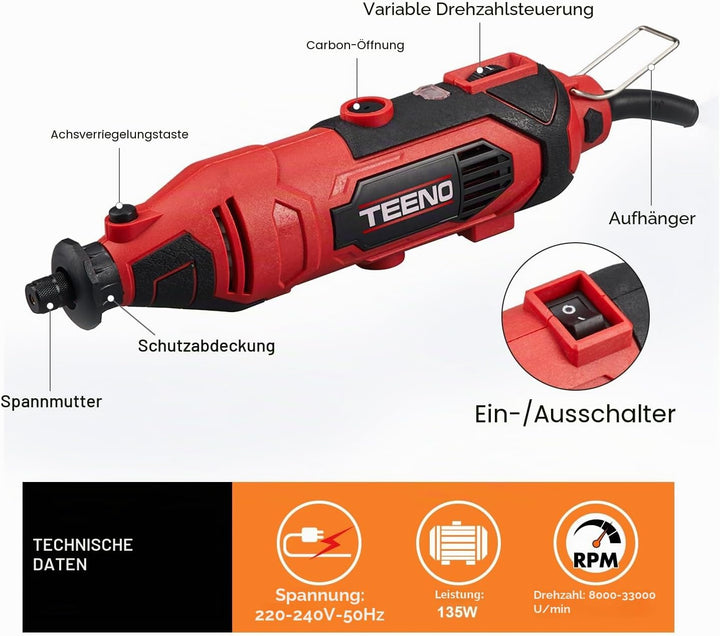 TEENO Multifunktionswerkzeug, Drehwerkzeug mit 80 Zubehörteilen, Mini-Drill mit variabler Geschwindi