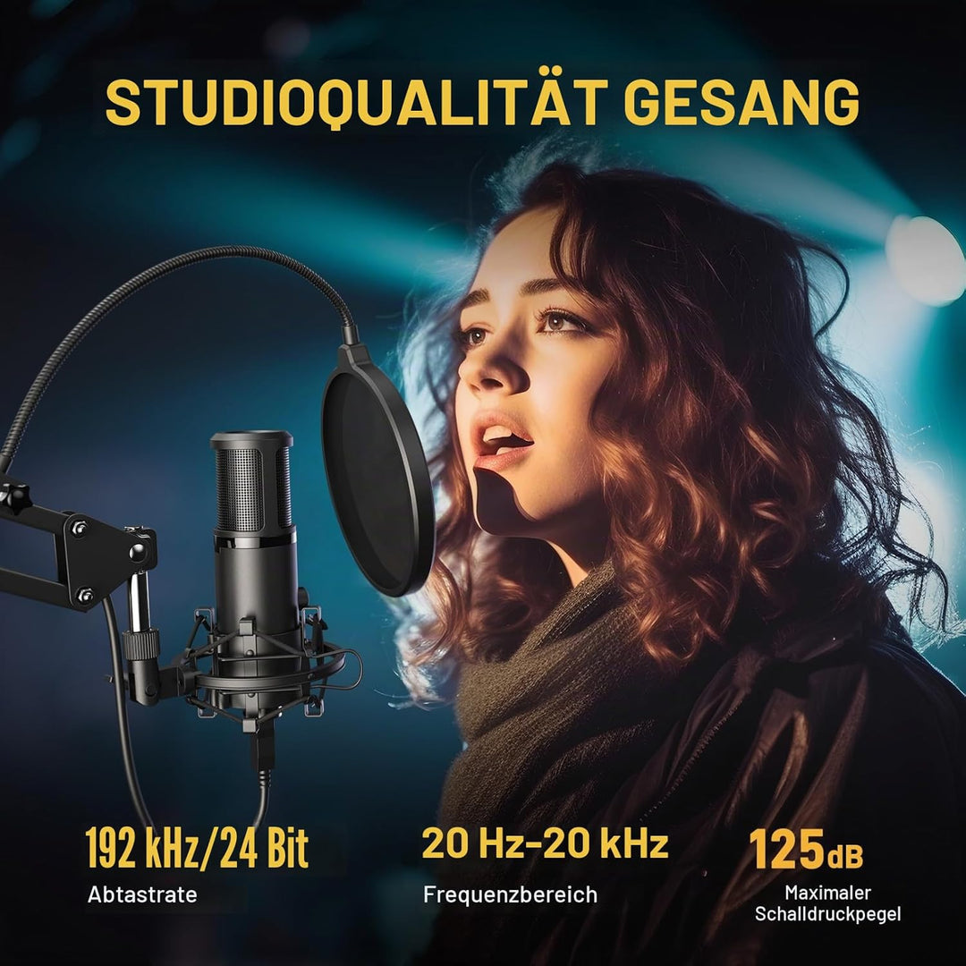 USB Mikrofon Set, MAONO AU-PM421 Gain Regler PC Mikrofon mit Stummschalter &192kHz/24Bit, Profession