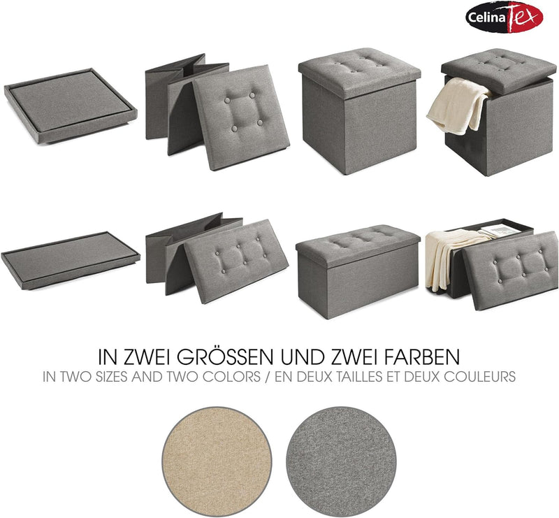 CelinaTex Falthocker XL 76 x 38 x 38 cm grau Sitzbank mit Stauraum Truhe faltbar mit Deckel gepolste