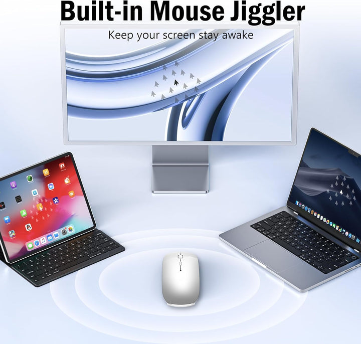 Mouse Wireless Bluetooth 5.2/3.0 e ricevitore USB-A/tipo C 2 in 1, Mouse silenzioso Con modalità jig