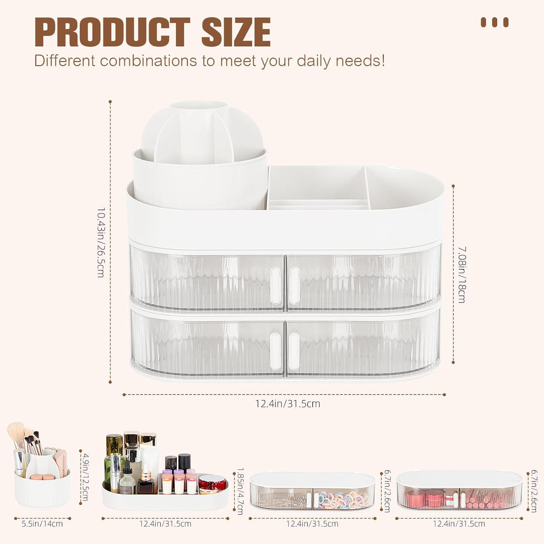 FoiiLiio Make Up Kosmetik Organizer mit Drehbarer Schubladen, Beauty Makeup Organizer Schminktisch,