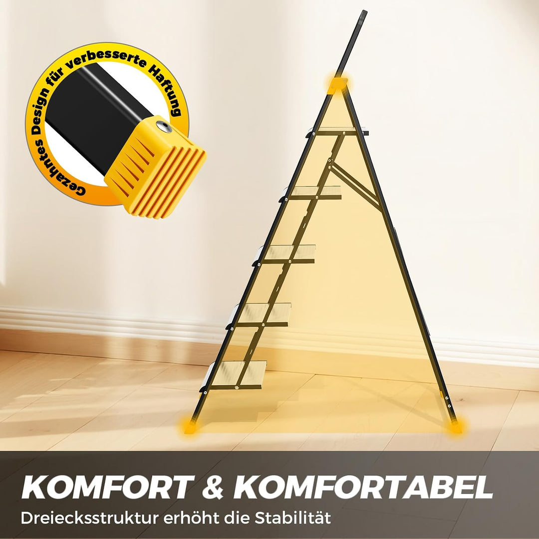 KINGRACK Trittleiter 5 Stufen Klappbar Aluminium, Klappleiter mit Handlauf, Haushaltsleiter Anti-Rut