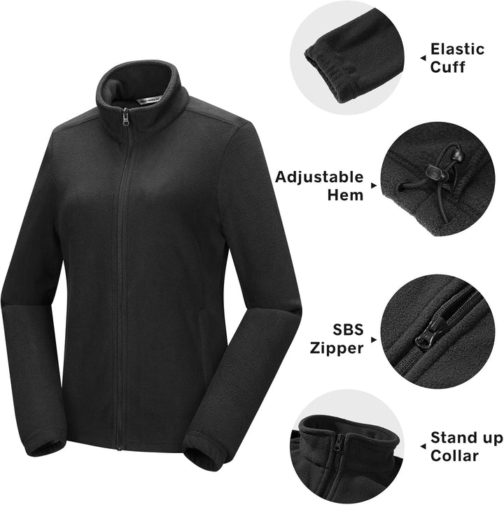 33,000ft Damen Fleecejacke mit Durchgehendem Reissverschluss Stehkragen Damen Leichte Fleece Jacke A