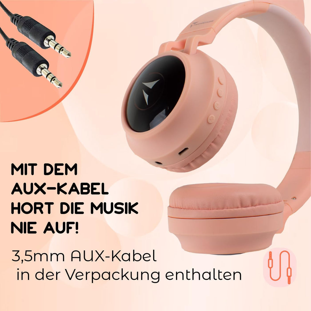 Techmade - Kabellose LED-Kopfhörer | Katzenohr-Design mit Mikrofon | Klarer Klang & Funktionstasten