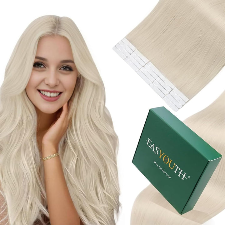 Easyouth Tape Extensions Echthaar Blond Tape in Haar Extensions Farbe Blond Weiss 12 Zoll 20g Echtha