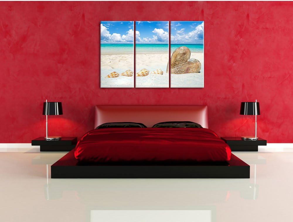Pixxprint Weisser Sandstrand mit Muscheln 3-Teiler Leinwandbild 120x80 Bild auf Leinwand