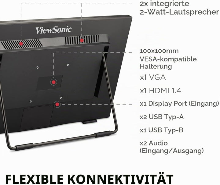 Viewsonic TD2465 59,6 cm (24 Zoll) Touch Monitor (Full-HD, HDMI, USB, 10 Punkt Multitouch, integrier