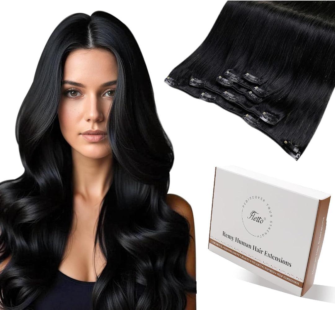 Hetto Clip in Extensions Echthaar Schwarz Extensions Clip in Echthaar Remy Clip in Haarverlangerung