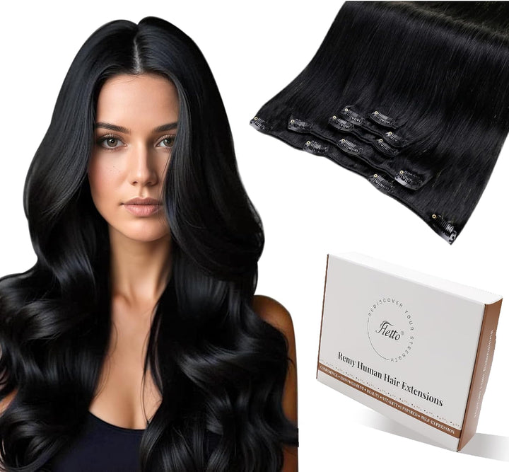 Hetto Clip in Extensions Echthaar Schwarz Extensions Clip in Echthaar Remy Clip in Haarverlangerung