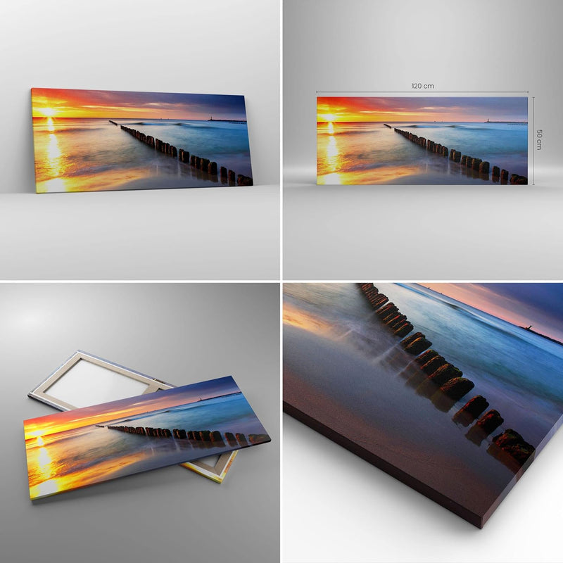 Wandbilder Dekoration Wohnzimmer Meer Küste Strand Sonnenaufgang Panorama Bilder auf Leinwand 120x50