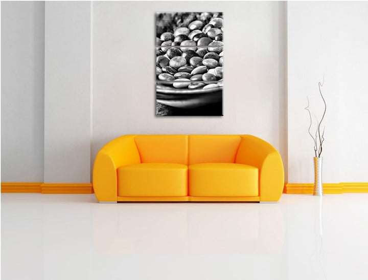 Pixxprint Monocrome, Schokolade Smarties Schoko Süssigkeiten 3-Teiler Leinwandbild 120x80 Bild auf L