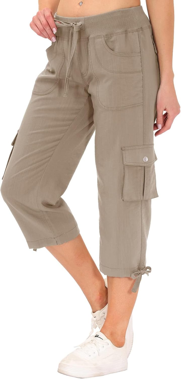 JINSHI Hosen Damen Sommer Cargohose 3/4 Hose Caprihose Wanderhose 6 Taschen | Leicht, Atmungsaktiv,M